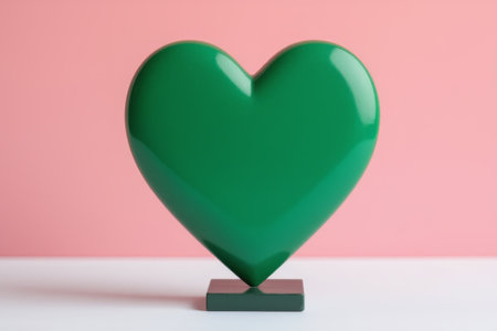 Green heart-shaped ornament on pink backgroundの素材