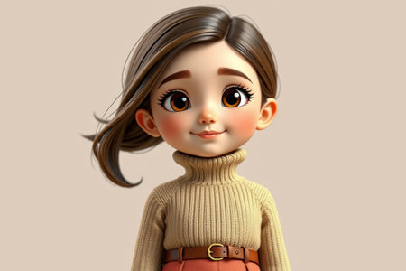 Cute cartoon girl portrait close-upの素材