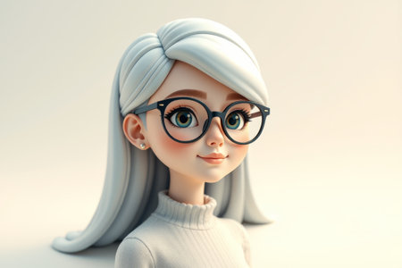 Cartoon girl with glassesの素材