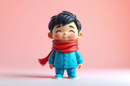 Cartoon little boy with red scarfの素材
