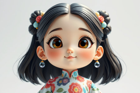 Cartoon girl in cheongsamの素材