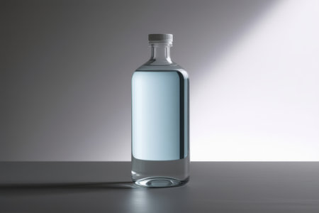 Clear bottle liquid still life displayの素材