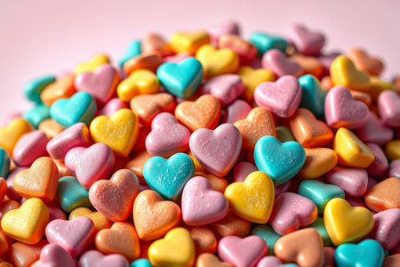 Close-up of colorful heart-shaped candiesの素材