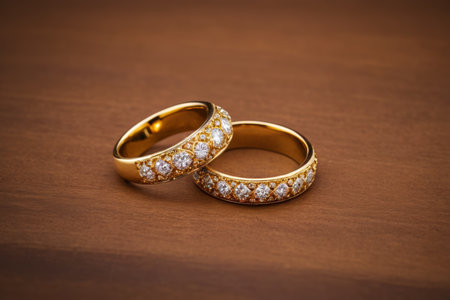 Gold Diamond Couple Ring Close-upの素材