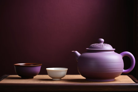 Purple Teapot and Teacup Still Life Displayの素材