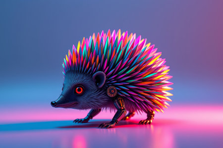 Close-up of a colorful mechanical hedgehogの素材