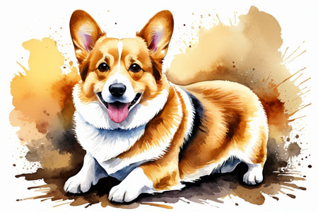 Watercolor style Corgi pet illustrationの素材