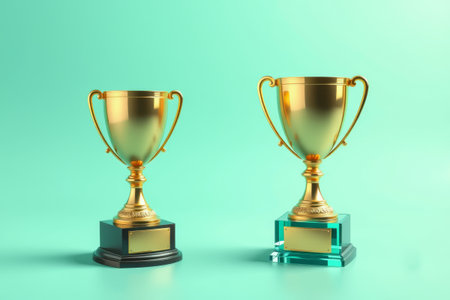 Two golden trophies on displayの素材
