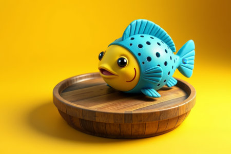Cartoon fish ornaments on yellow backgroundの素材