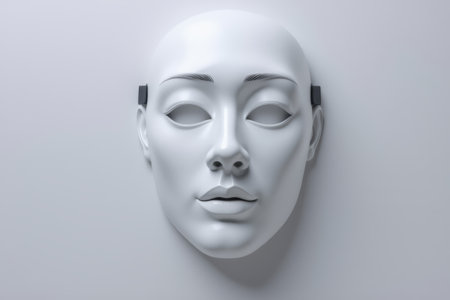 Close-up of the face of a white robotの素材