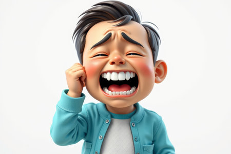 Cartoon boy happy laughing emoji materialの素材