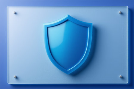 Close-up of the blue shield logoの素材