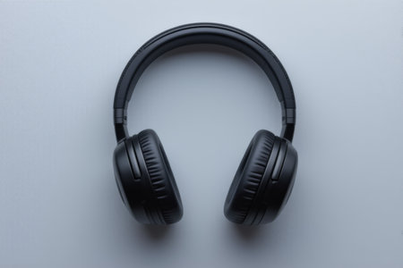 Close-up of black headphonesの素材