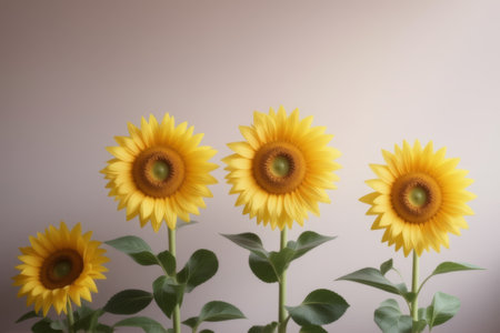Close-up of four sunflowersの素材