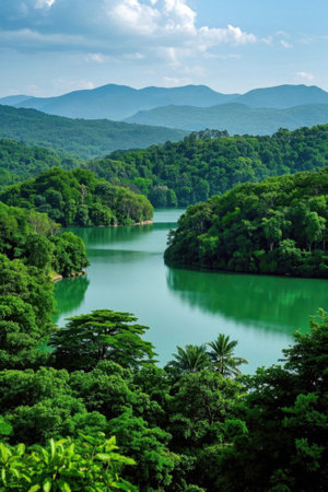 Green lake water landscape in the forestの素材
