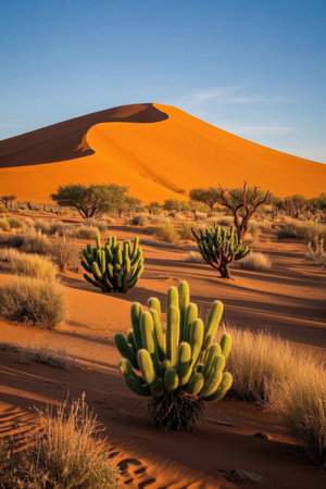 Cacti and dune landscapes in the desertの素材
