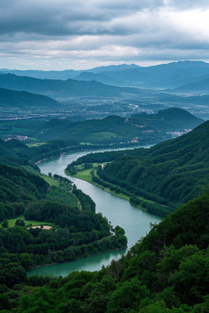 Panoramic view of natural scenery of mountain riversの素材