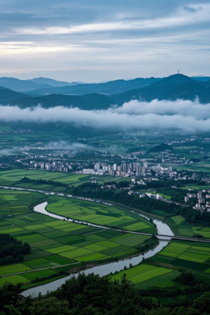 Panoramic view of rural sceneryの素材
