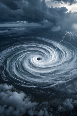 Hurricane and lightning scenes on the oceanの素材