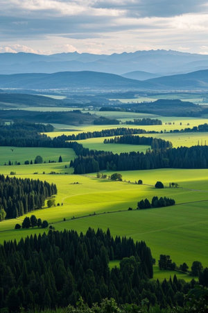 Green fields and forest vistasの素材