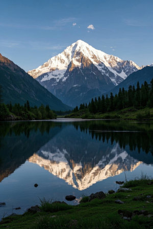 Panoramic view of the natural scenery of Snow Mountain Lakeの素材