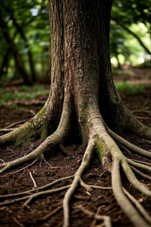 Close-up of the roots of a large tree in the forestの素材