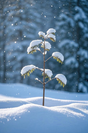Young trees in the snowの素材