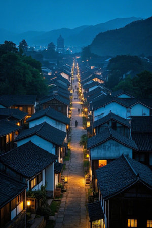Night view of Jiangnan water townの素材