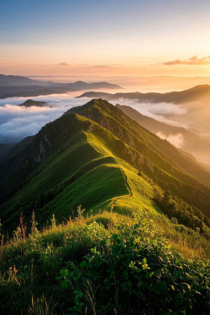 Mountain sunrise sea of clouds landscapeの素材