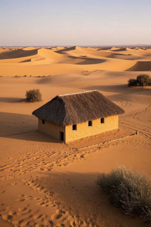 Thatched huts in the desertの素材