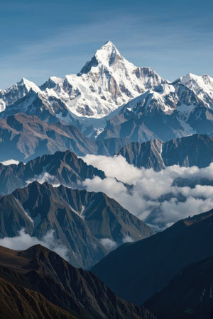 Towering snow-capped mountains and sea of cloudsの素材