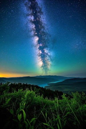 Mountain night sky galactic landscapeの素材