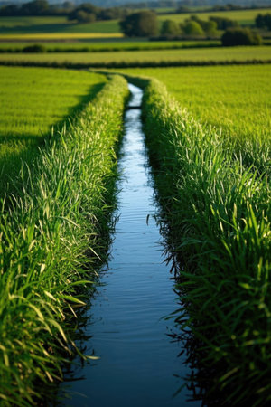 Irrigation canal scenery in the fieldsの素材