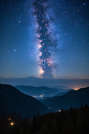 The dazzling Milky Way under the mountain night skyの素材