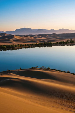 Panoramic view of desert lake natureの素材