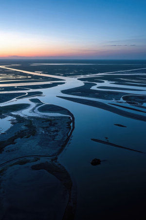 Aerial view of the river at sunsetの素材