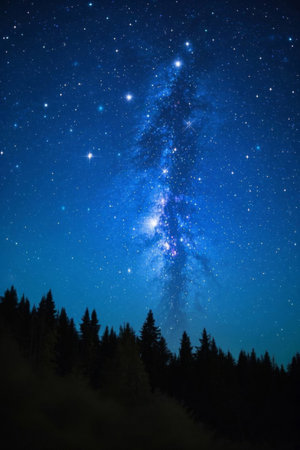 A dazzling starry sky scene over the forestの素材