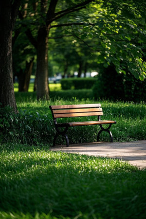 Relaxing bench by the park grassの素材