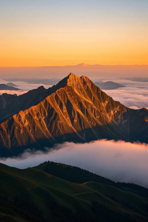 Alpine sea of clouds sunrise natural landscapeの素材