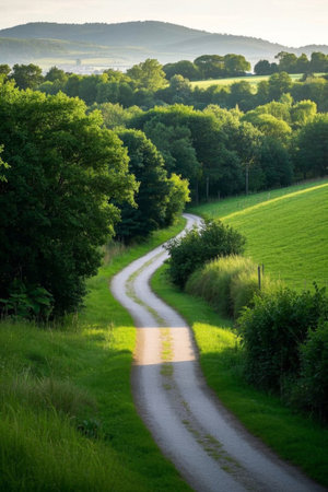 Winding country roads and lush forest landscapesの素材