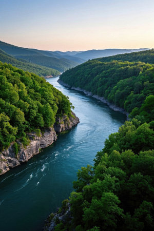 Natural scenery of rivers between valleysの素材