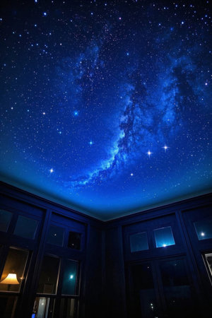 Indoor night view of looking up at the starry skyの素材