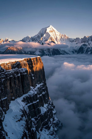 Magnificent scenery of Snow Mountain, Sea of Clouds and Cliffsの素材
