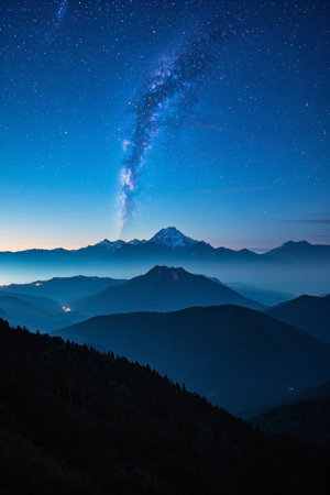 Night view of mountain starry skyの素材