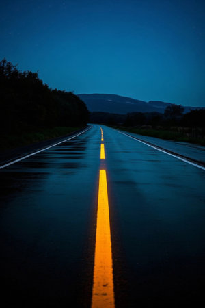 Outdoor empty road scene at nightの素材