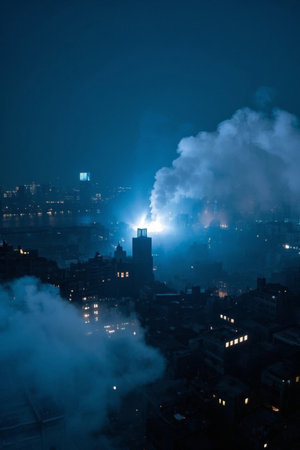 Smoky city high-rise landscape at nightの素材