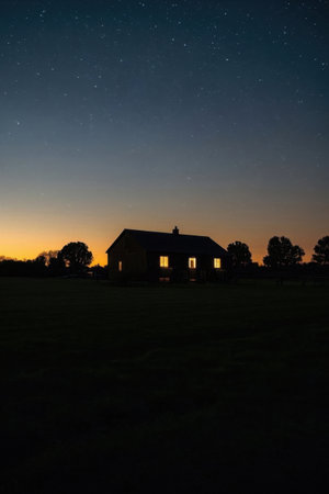 Country cottage under the stars at nightの素材