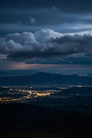 Night mountain city and sea of clouds landscapeの素材