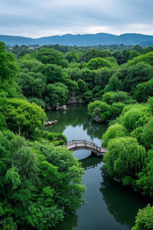 Forest Lake Stone Bridge Natural Landscapeの素材