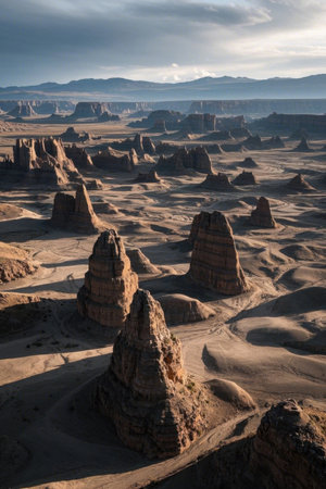 Panoramic view of the desert's unique landformsの素材